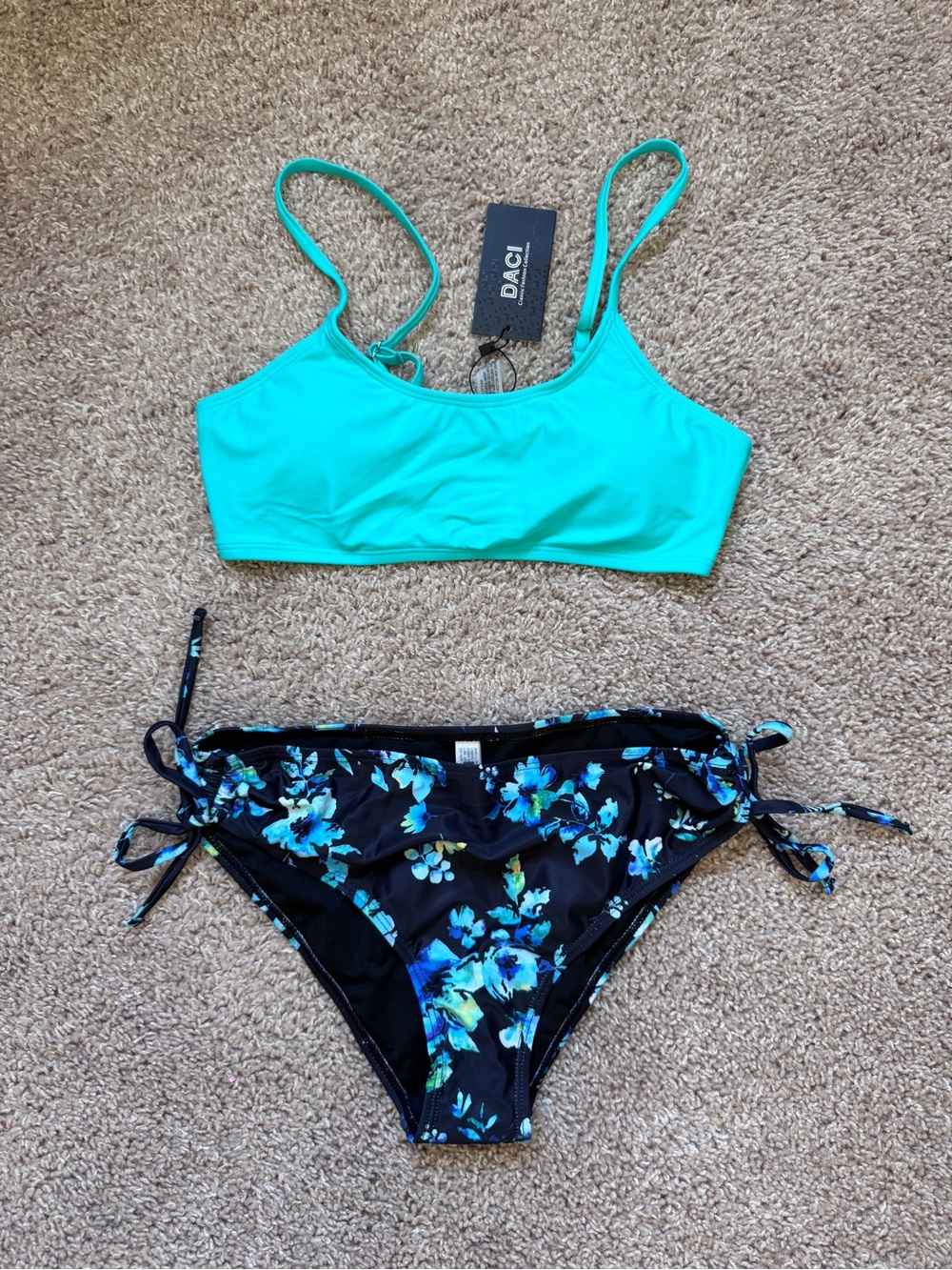 DACI Teal Floral Two-Piece Bikini Set